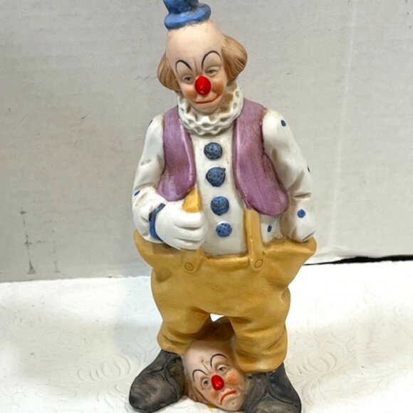 VTG Ceramic Circus Clown w/2 Heads/Masks at Shoes Figurine Decor 7.5" Tall - Picture 1 of 15